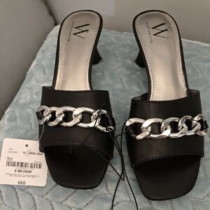 Worthington Black Heels with Chunky Chain Detail